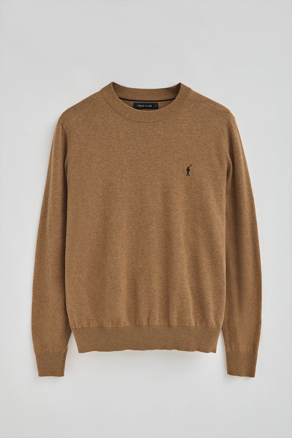 Men’s 3-pack cotton jumpers in black, navy and camel marl with round neck and Rigby Go embroidery - Image 6