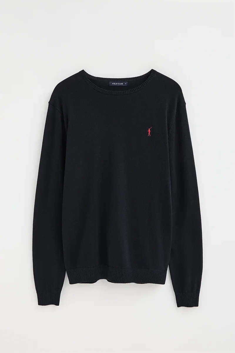 Men’s 3-pack jumpers in navy blue, black and dark grey marl with round neck and Rigby Go logo - Image 5