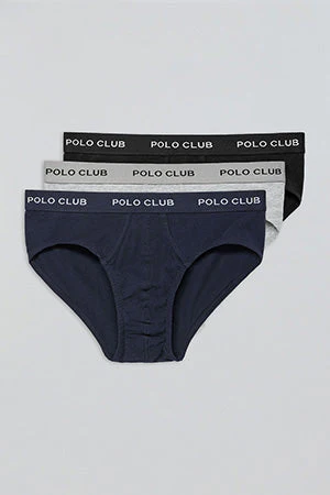 Briefs with Polo Club detail 3 pack (black, grey and navy blue) - Image 8
