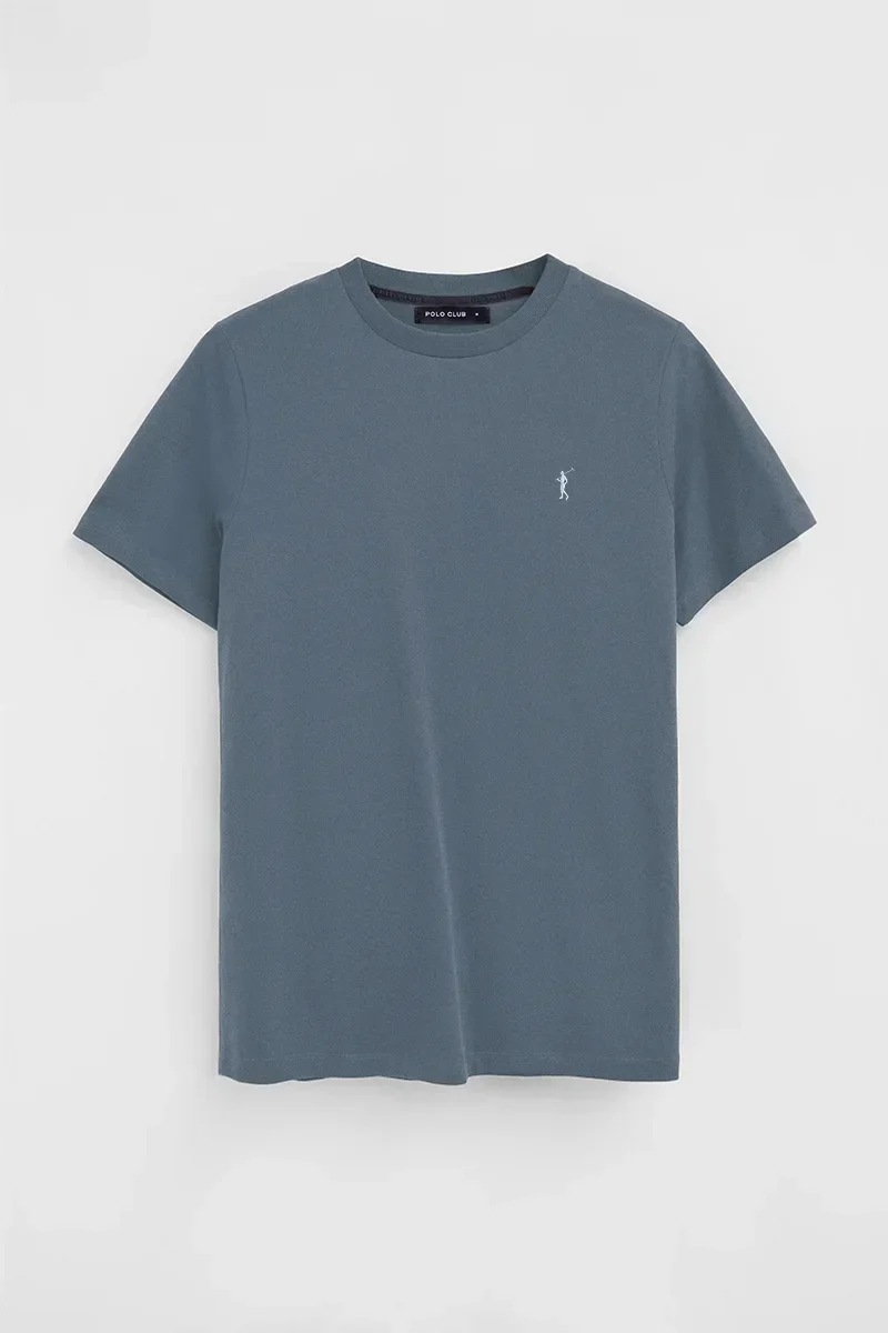 Men’s 5-pack T-shirts in navy blue, grey marl, white, denim blue and royal blue with short sleeves and Rigby Go embroidery - Image 5