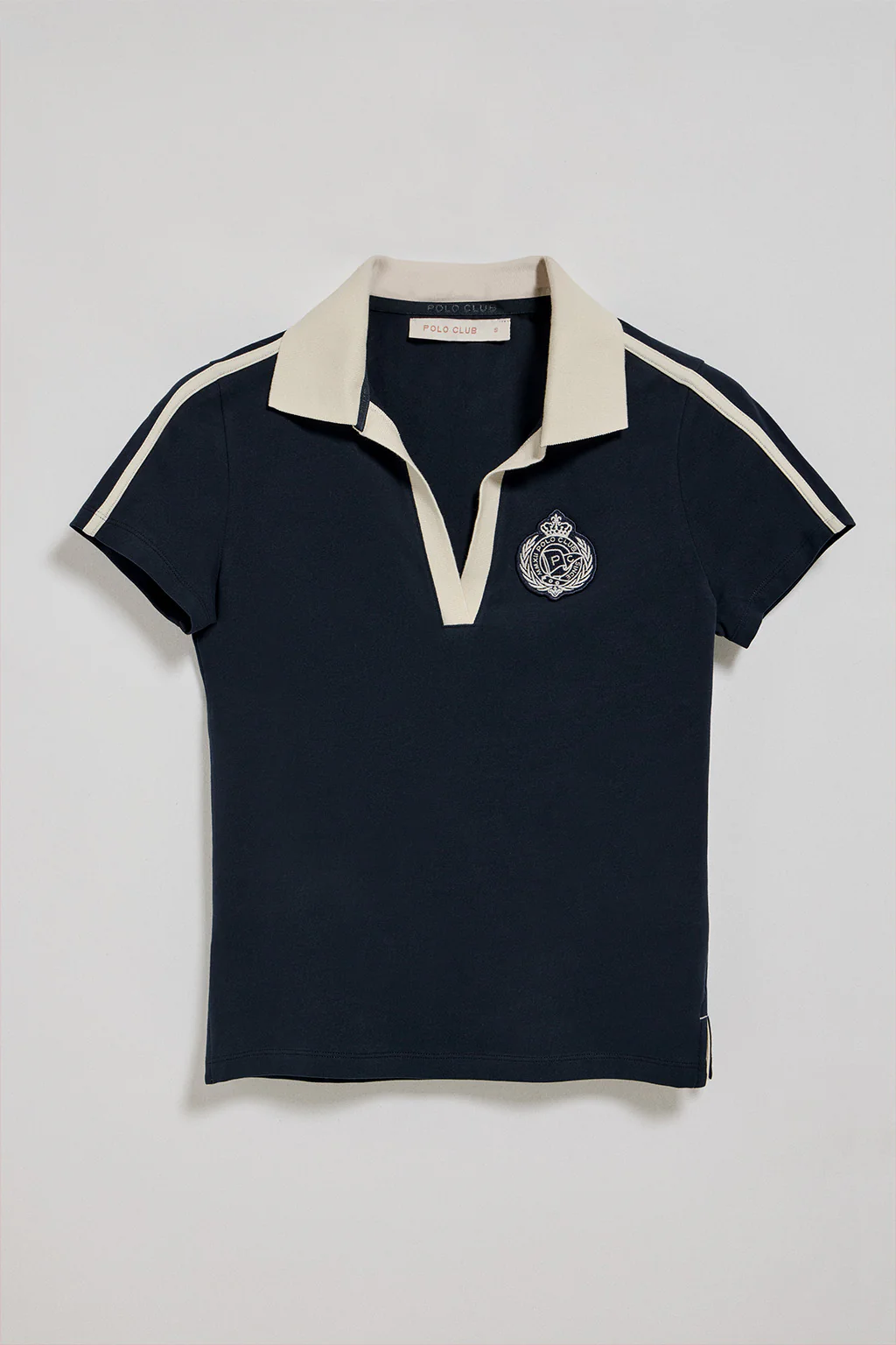 Navy-blue buttonless polo shirt with nautical badge - Image 6