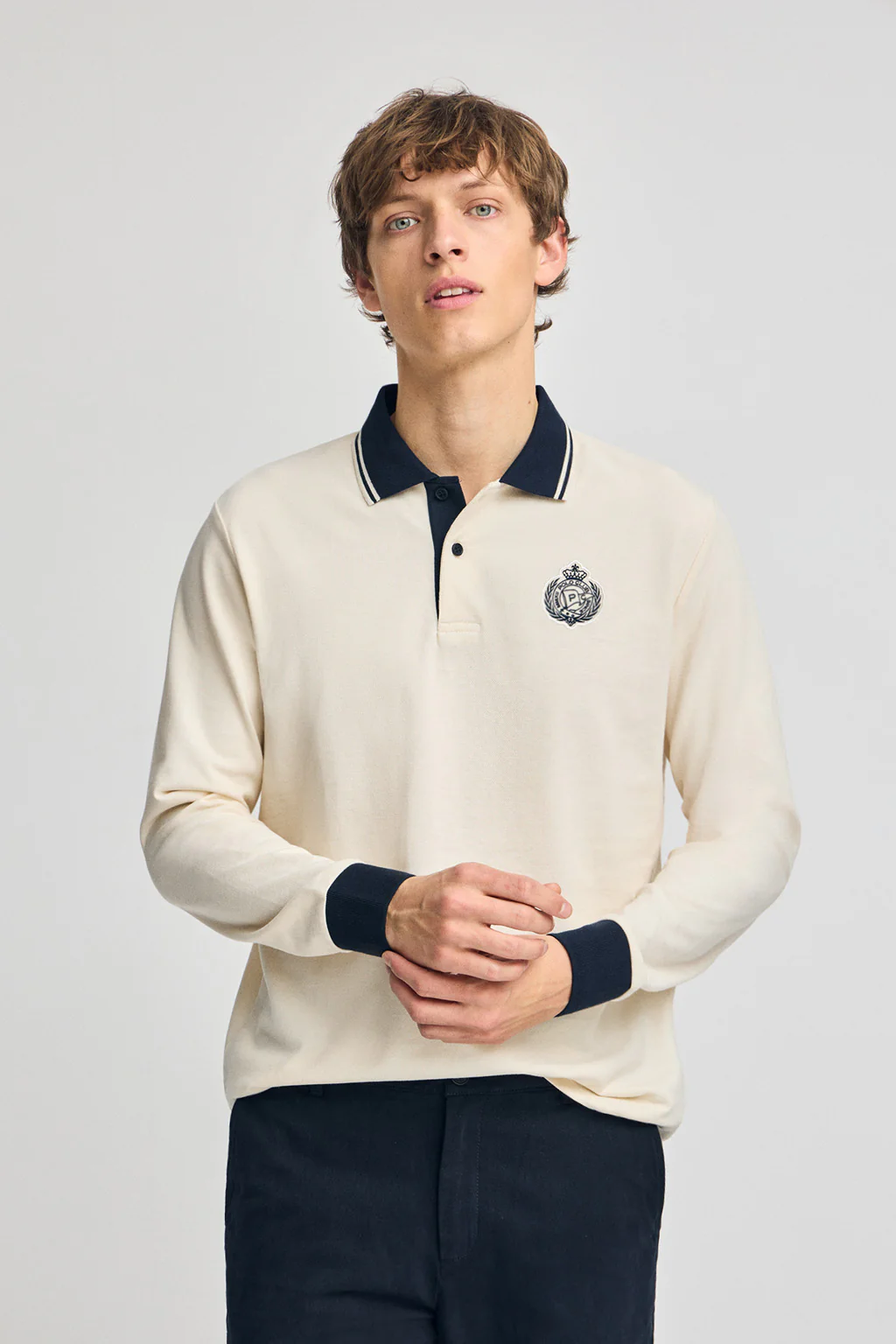 Nude long-sleeve polo shirt Anchor with nautical detail