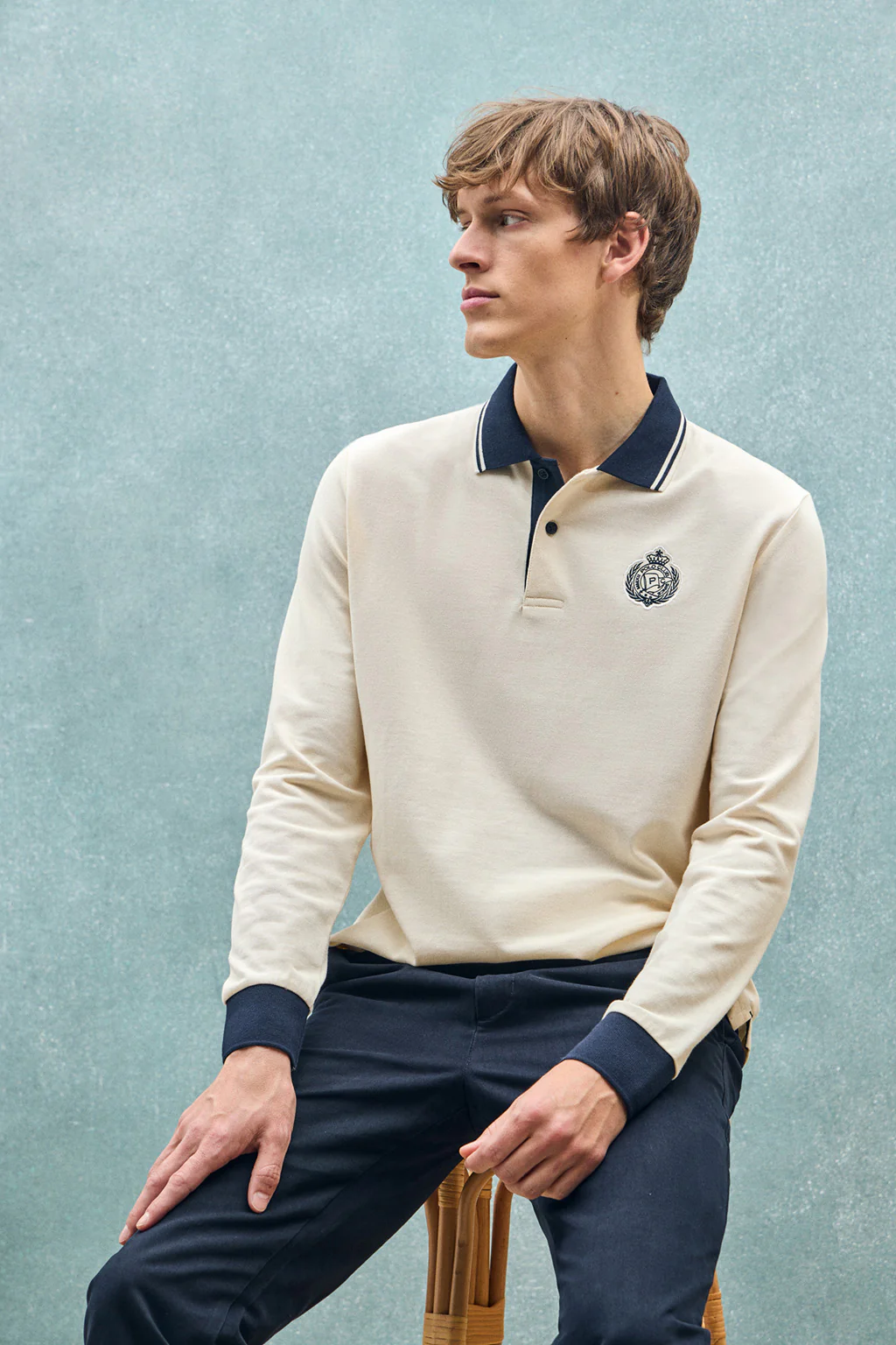 Nude long-sleeve polo shirt Anchor with nautical detail - Image 10
