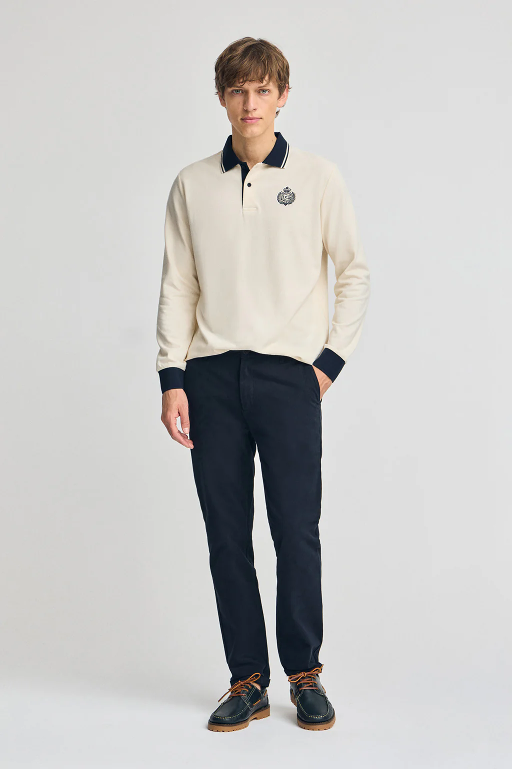Nude long-sleeve polo shirt Anchor with nautical detail - Image 4