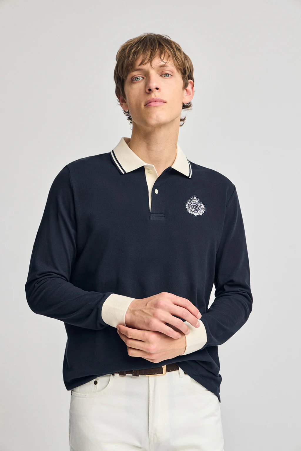 Navy-blue long-sleeve polo shirt Anchor with nautical detail