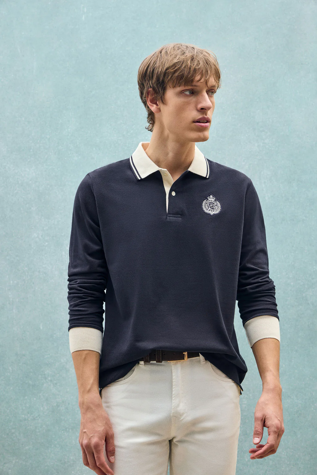 Navy-blue long-sleeve polo shirt Anchor with nautical detail - Image 10
