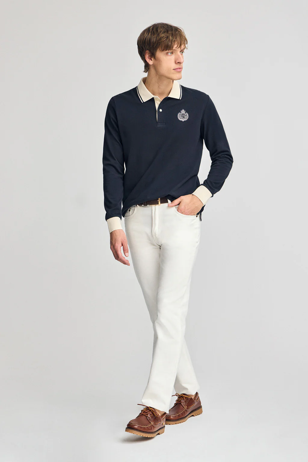 Navy-blue long-sleeve polo shirt Anchor with nautical detail - Image 4
