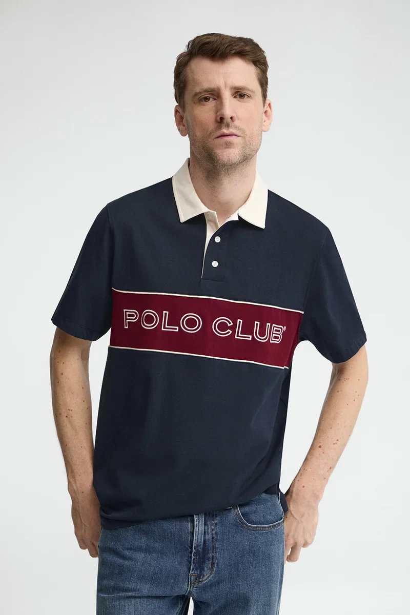 Navy-blue rugby polo shirt with Polo Club embroidery