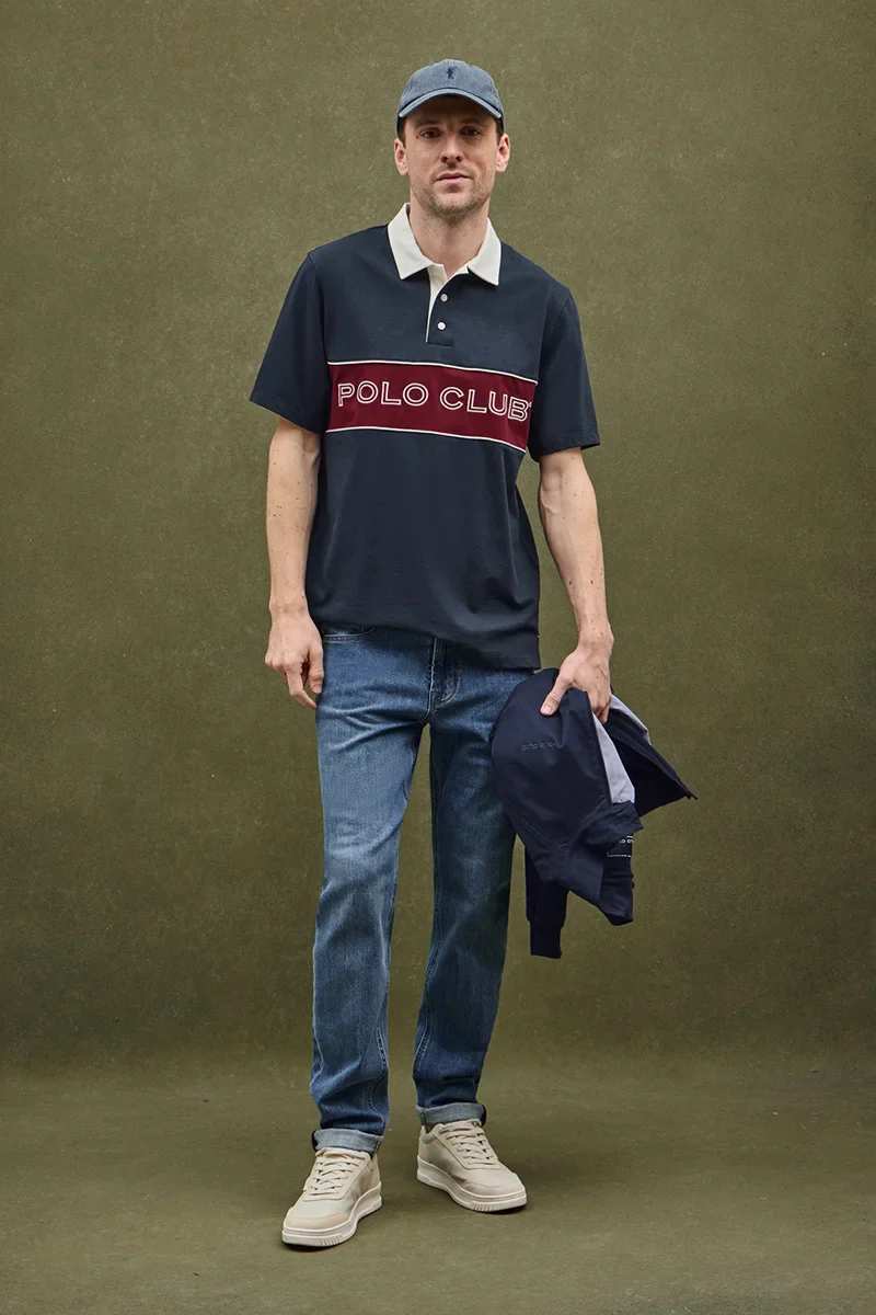 Navy-blue rugby polo shirt with Polo Club embroidery - Image 2