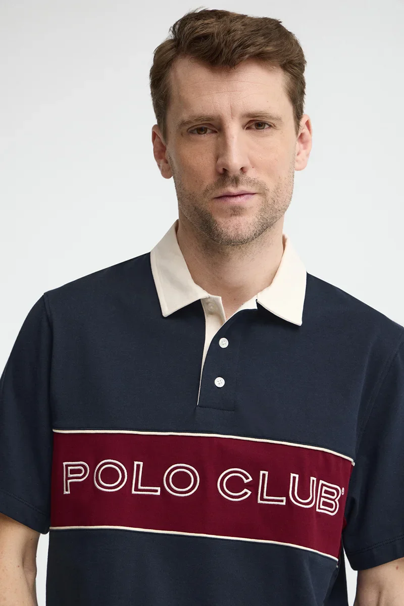 Navy-blue rugby polo shirt with Polo Club embroidery - Image 3