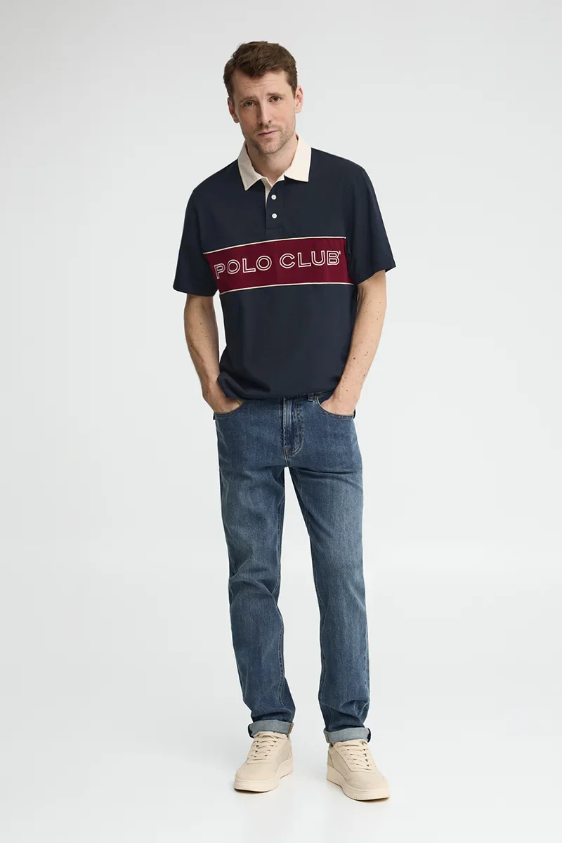 Navy-blue rugby polo shirt with Polo Club embroidery - Image 4