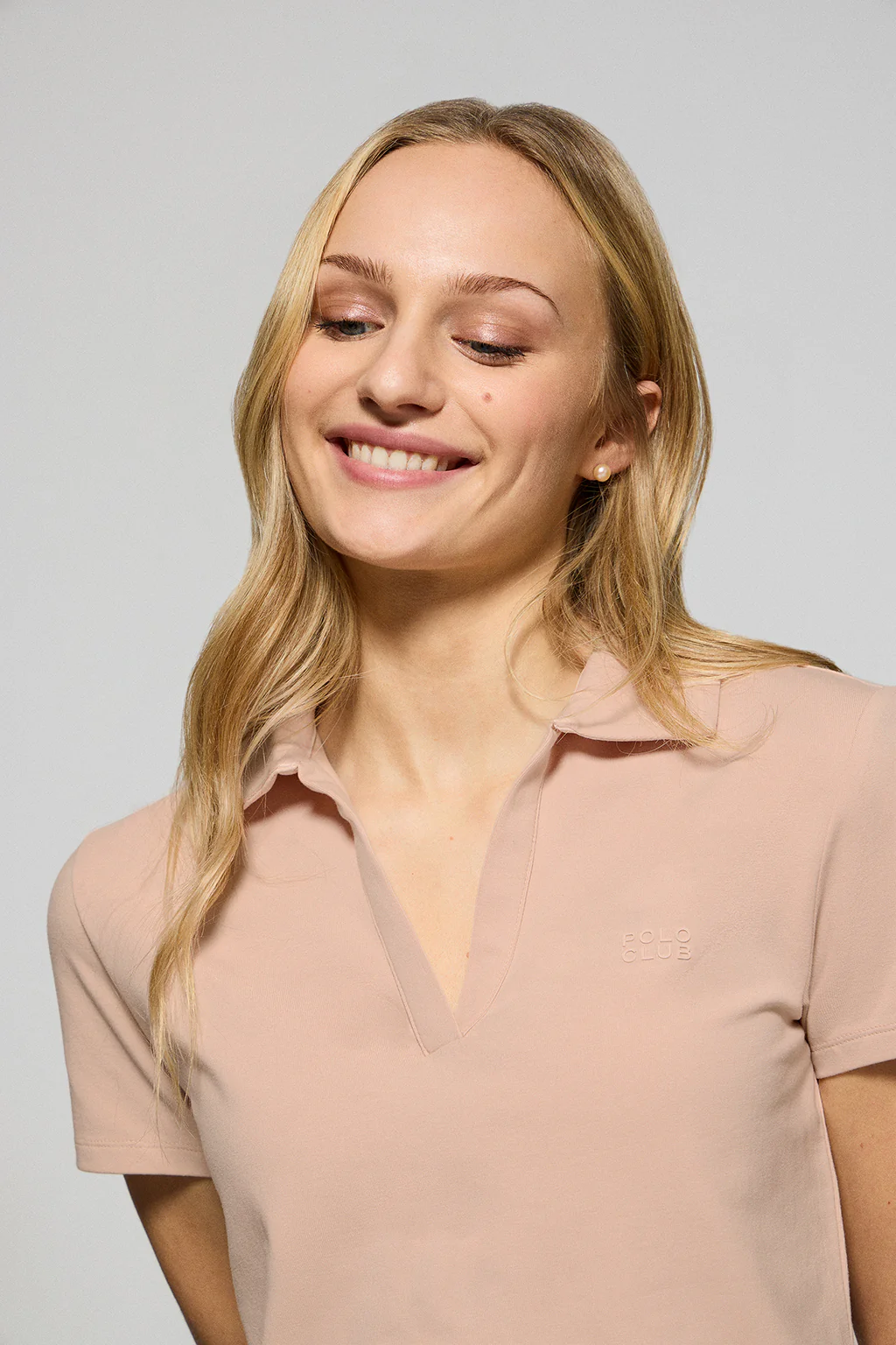 Blush-pink buttonless polo shirt Pedraza with Polo Club rubber logo - Image 3