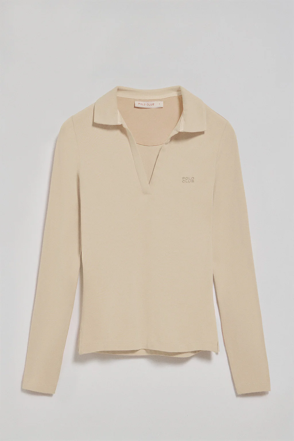 Beige buttonless polo shirt Pia with rubber Polo Club logo - Image 7