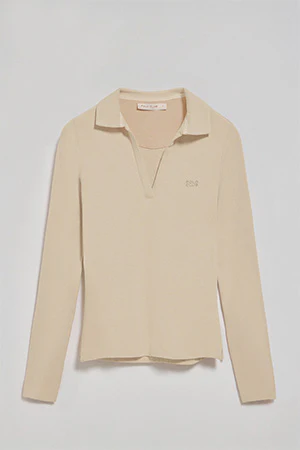 Beige buttonless polo shirt Pia with rubber Polo Club logo - Image 8