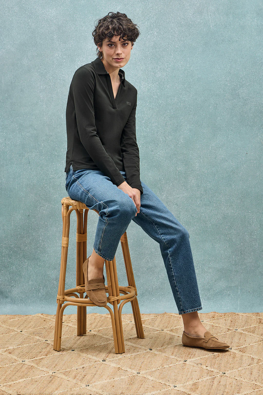 Black buttonless polo shirt Pia with rubber Polo Club logo - Image 11