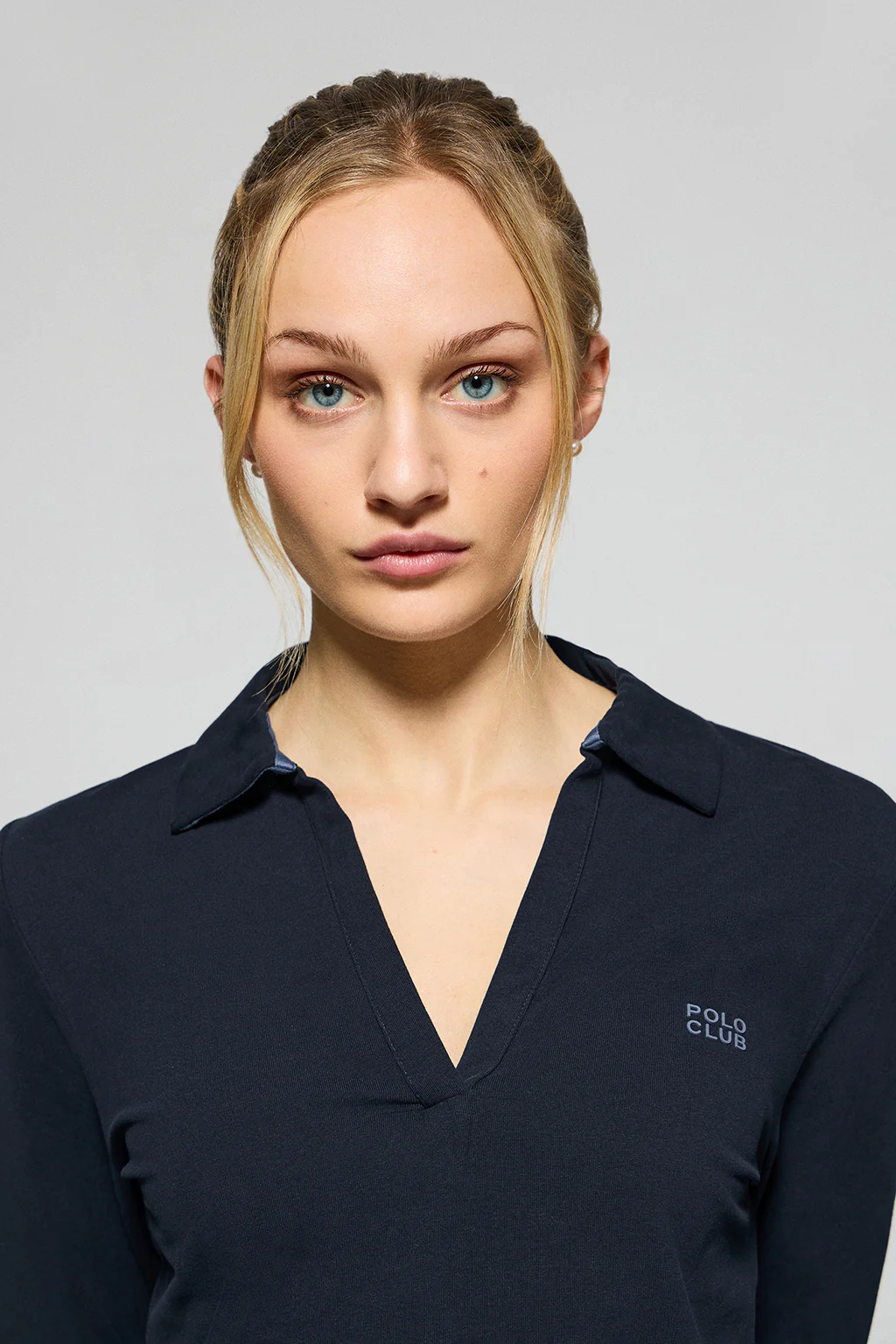 Navy-blue buttonless polo shirt Pia with rubber Polo Club logo - Image 3