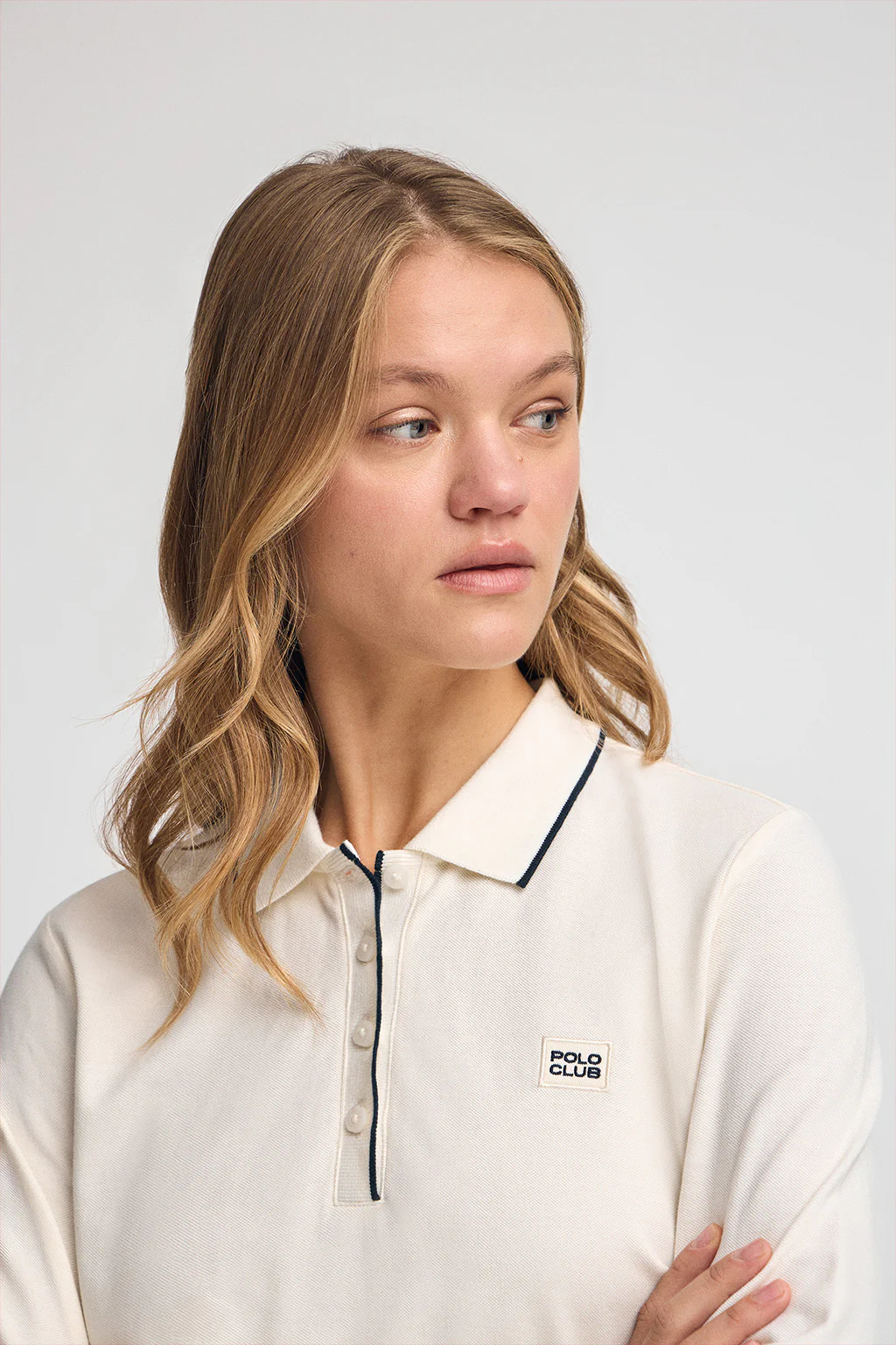 Dark-nude long-sleeve polo shirt with Polo Club satin patch - Image 4