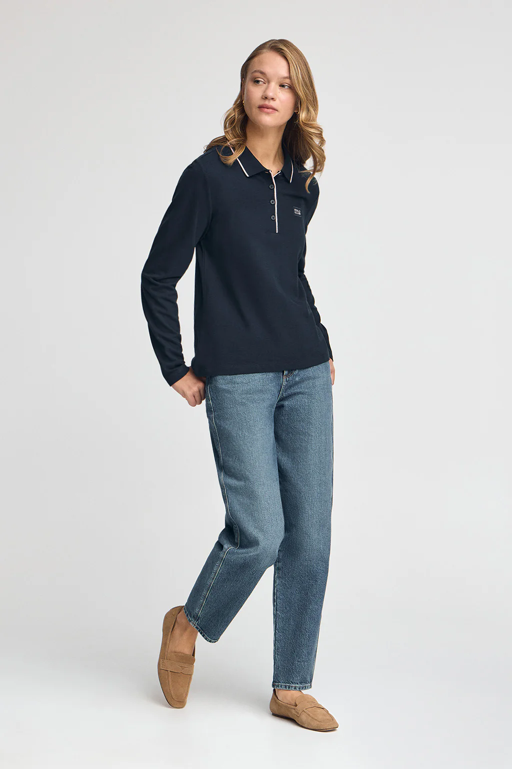 Dark-blue long-sleeve polo shirt with Polo Club satin patch - Image 4