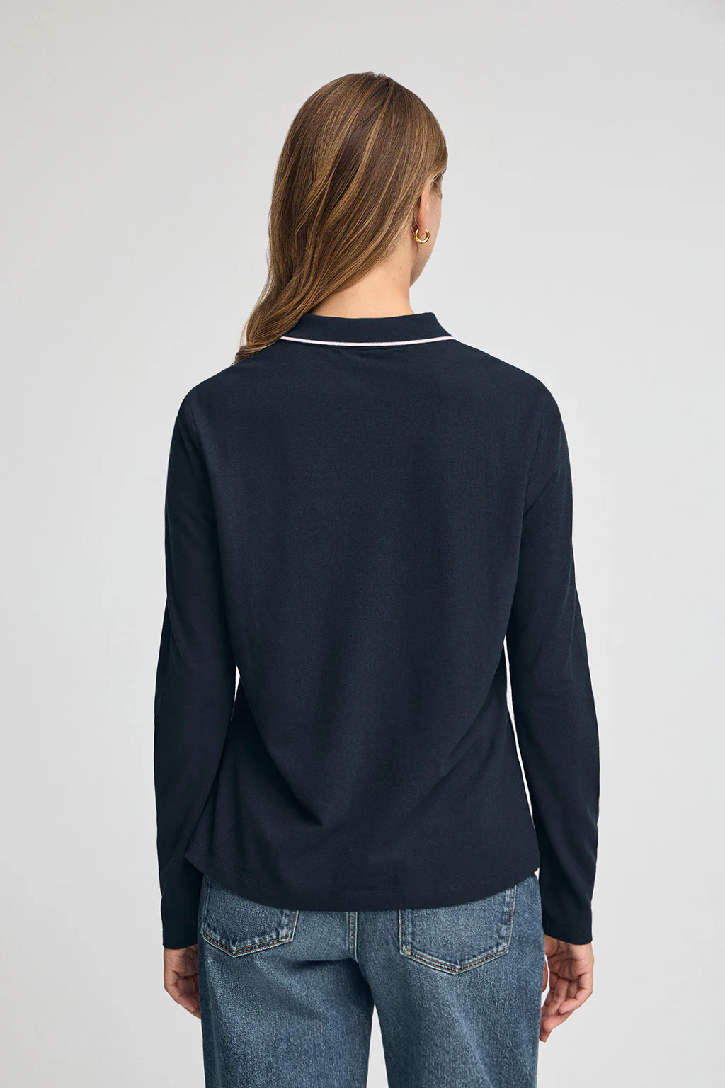Dark-blue long-sleeve polo shirt with Polo Club satin patch - Image 5