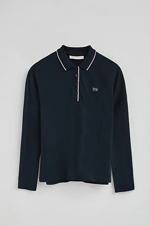 Dark-blue long-sleeve polo shirt with Polo Club satin patch - Image 8