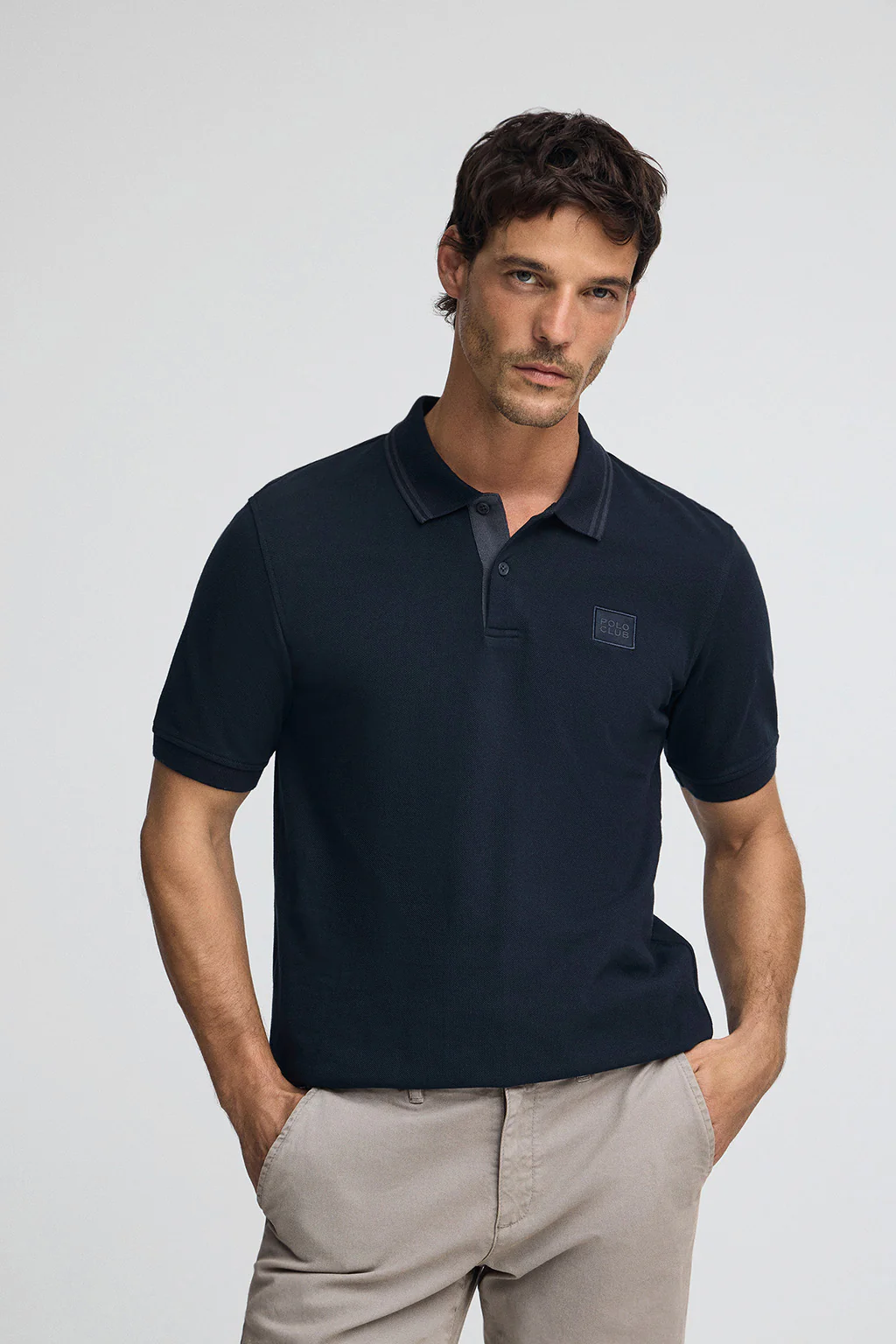 Navy-blue pique polo shirt with Polo Club patch - Image 2