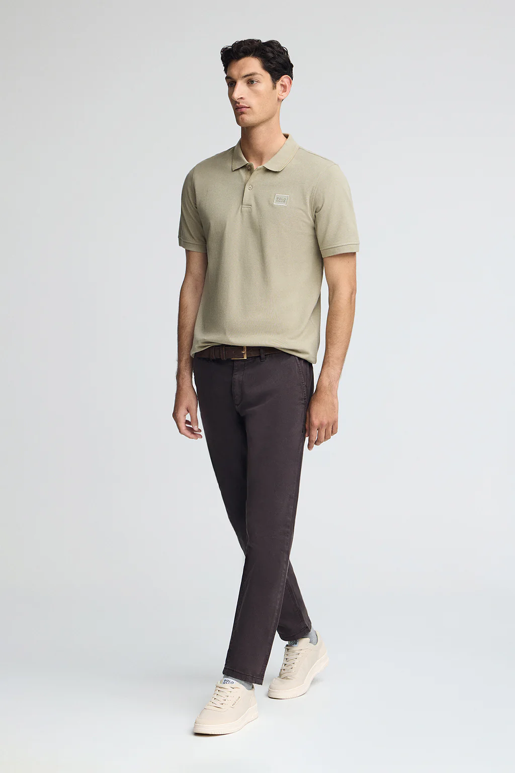 Stone-grey pique polo shirt with Polo Club patch - Image 3