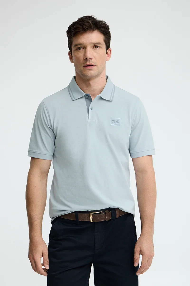 Light-blue short-sleeve polo shirt with Polo Club patch