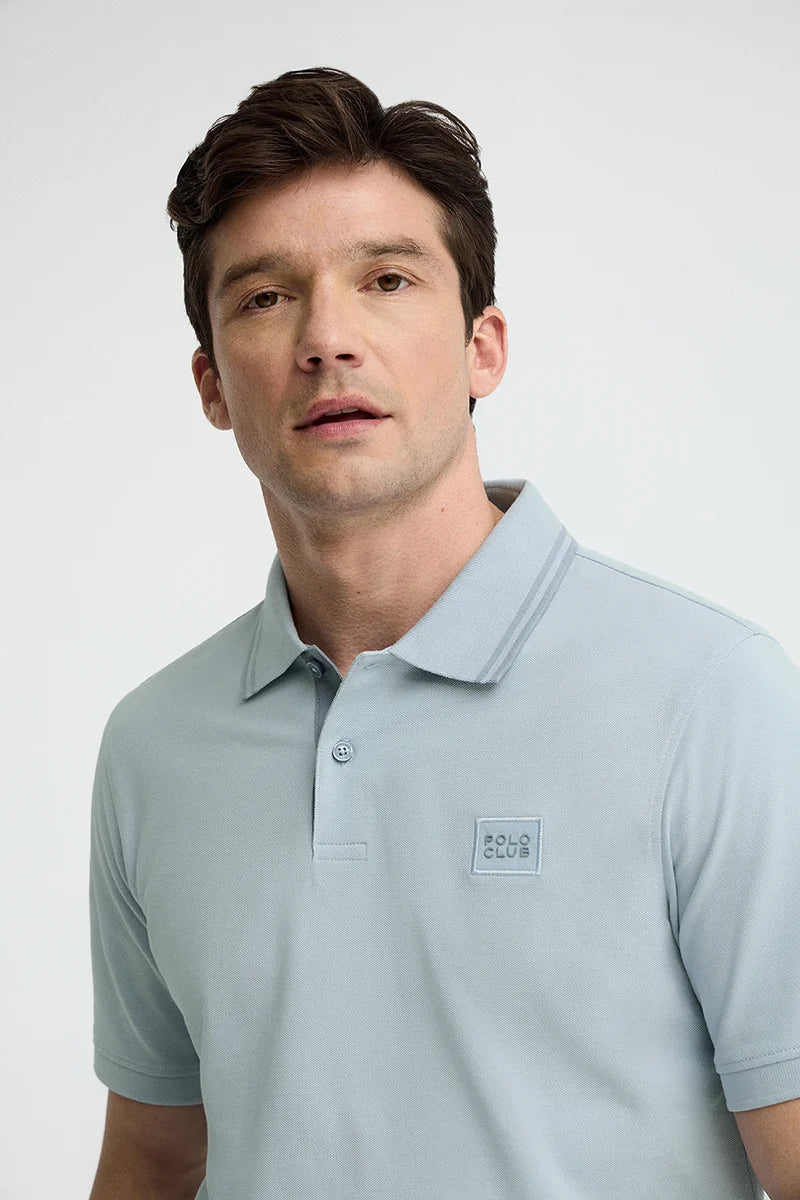 Light-blue short-sleeve polo shirt with Polo Club patch - Image 3