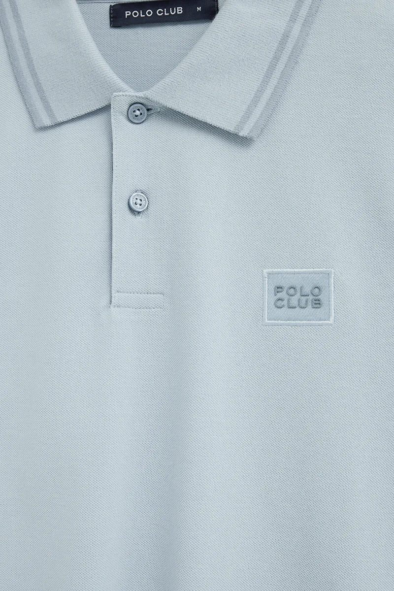 Light-blue short-sleeve polo shirt with Polo Club patch - Image 7