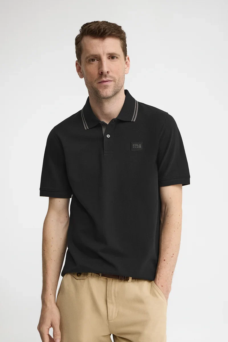 Black short-sleeve polo shirt with Polo Club patch - Image 2