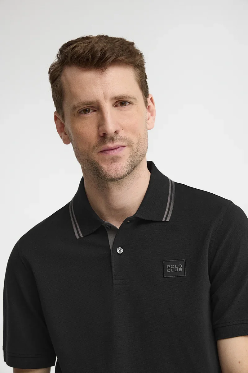 Black short-sleeve polo shirt with Polo Club patch - Image 3