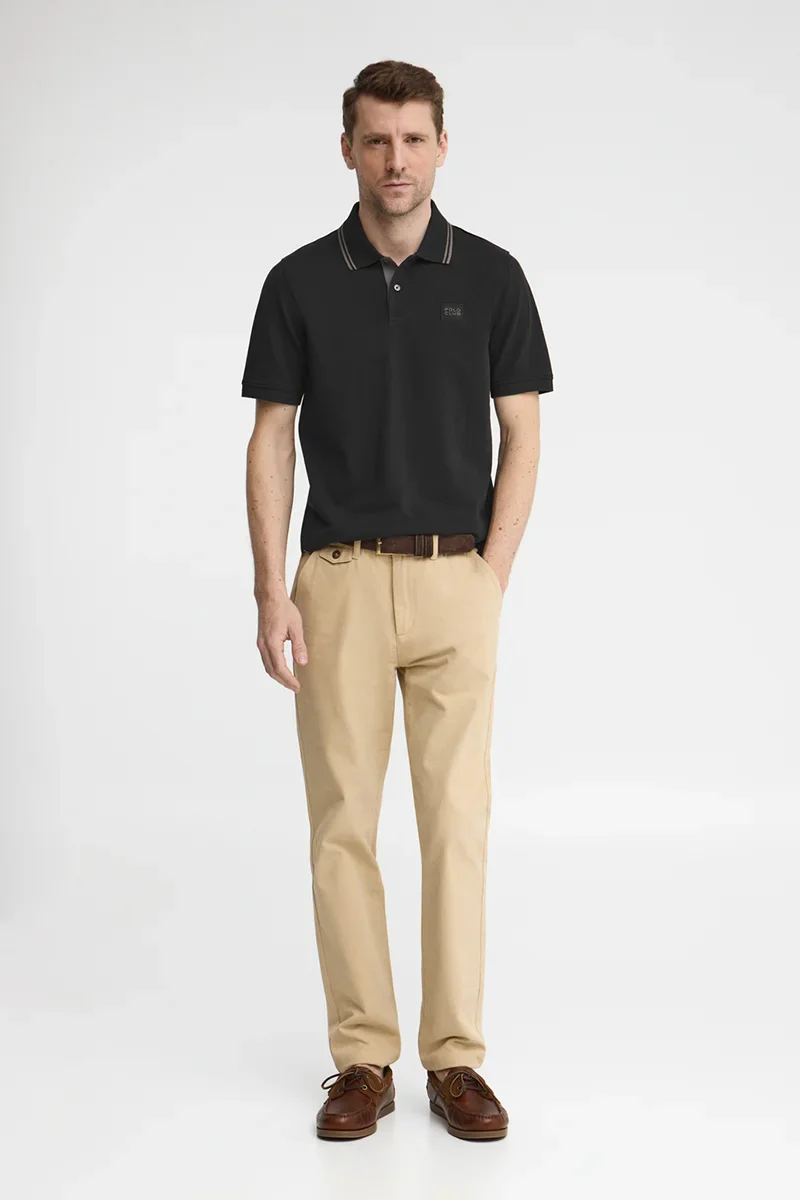 Black short-sleeve polo shirt with Polo Club patch - Image 4