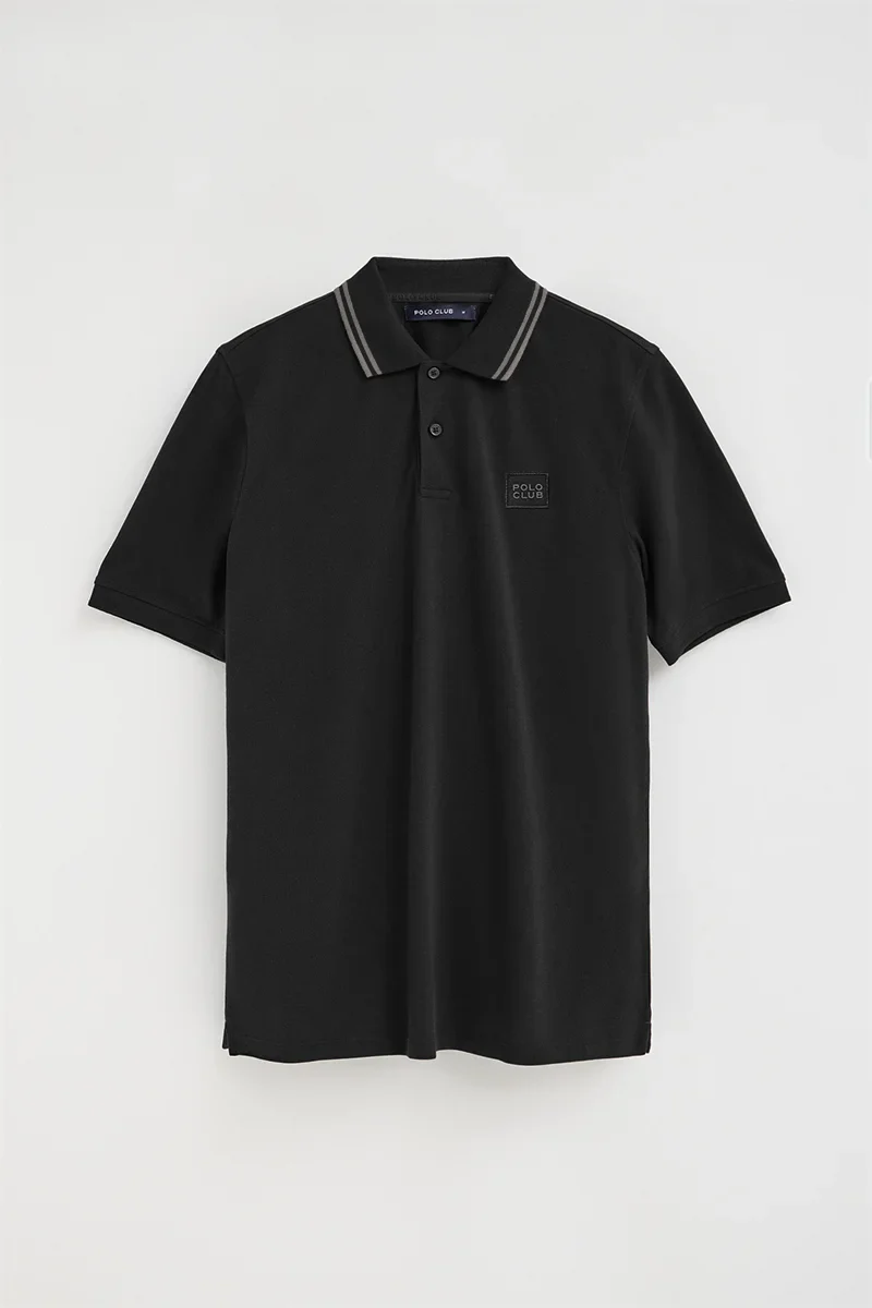 Black short-sleeve polo shirt with Polo Club patch - Image 6