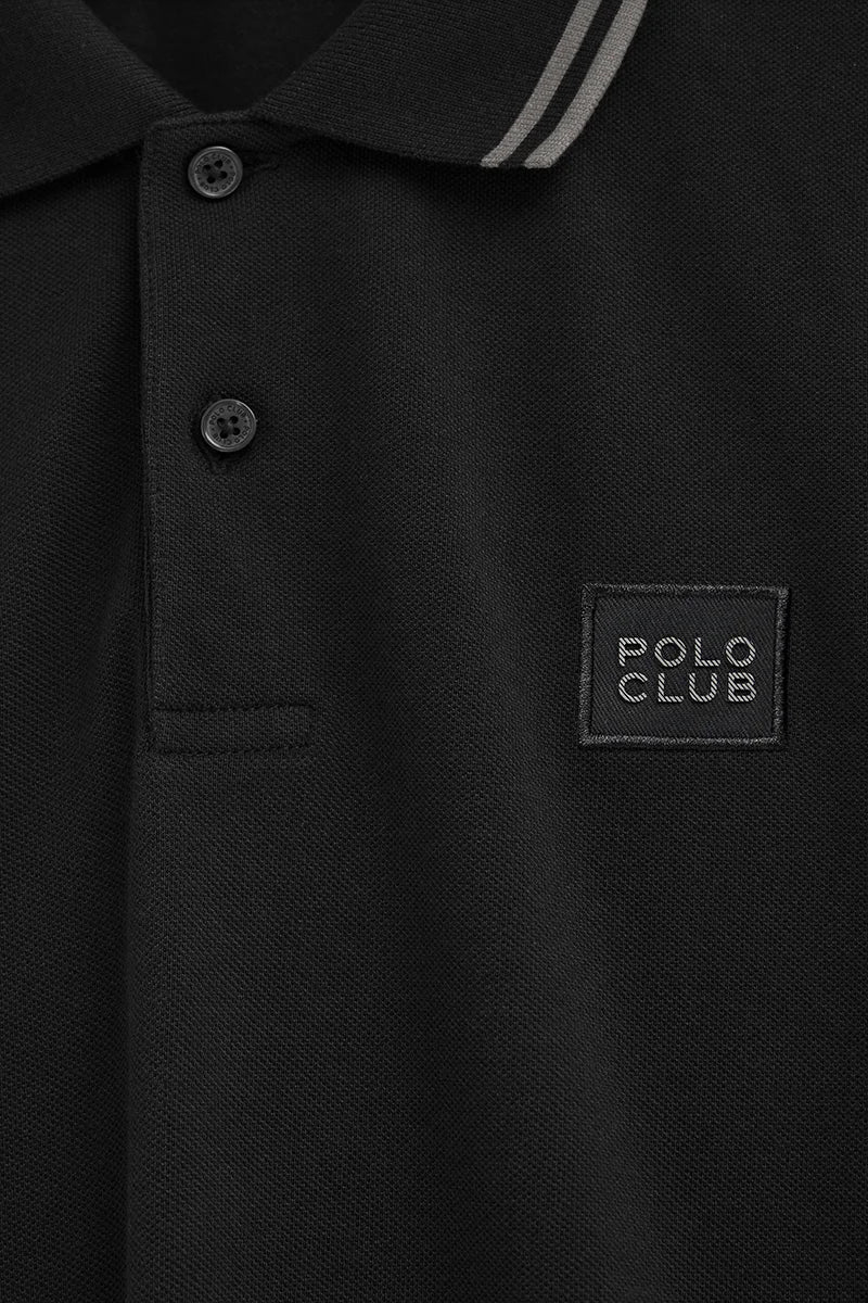 Black short-sleeve polo shirt with Polo Club patch - Image 7
