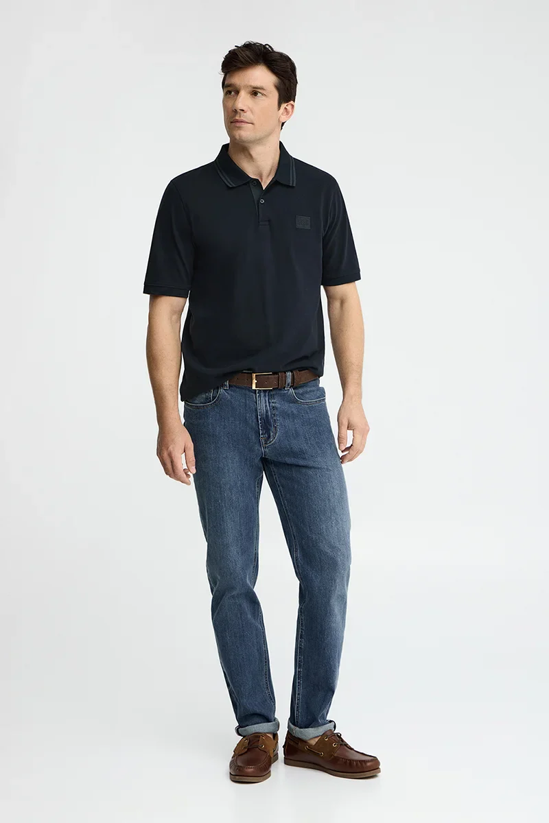 Navy-blue short-sleeve polo shirt with Polo Club patch - Image 4