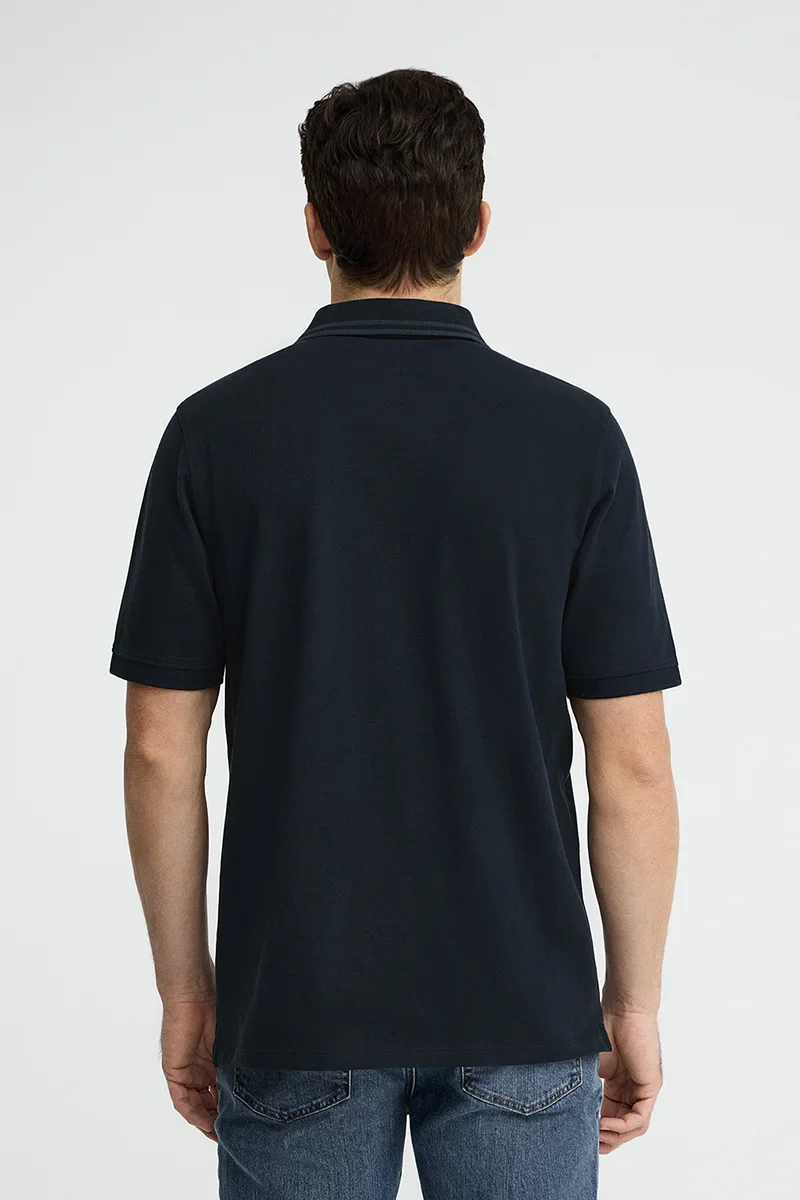 Navy-blue short-sleeve polo shirt with Polo Club patch - Image 5