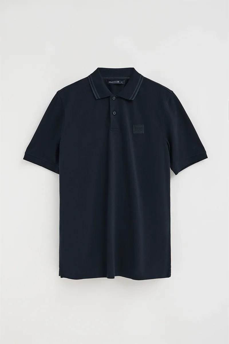 Navy-blue short-sleeve polo shirt with Polo Club patch - Image 9