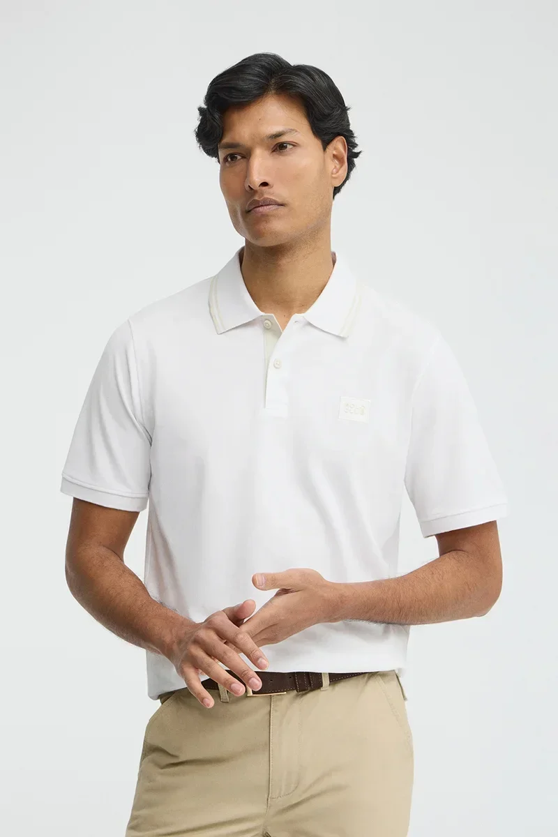 White short-sleeve polo shirt with Polo Club patch