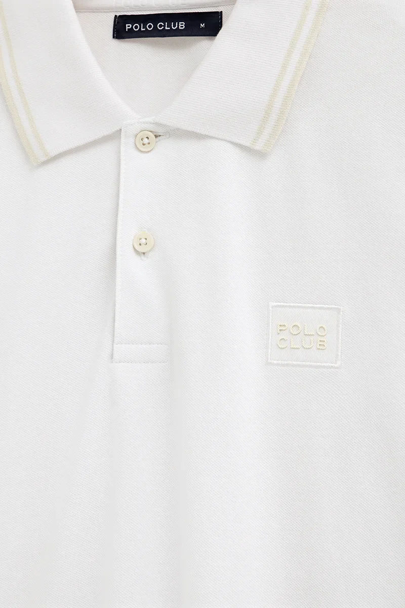 White short-sleeve polo shirt with Polo Club patch - Image 7