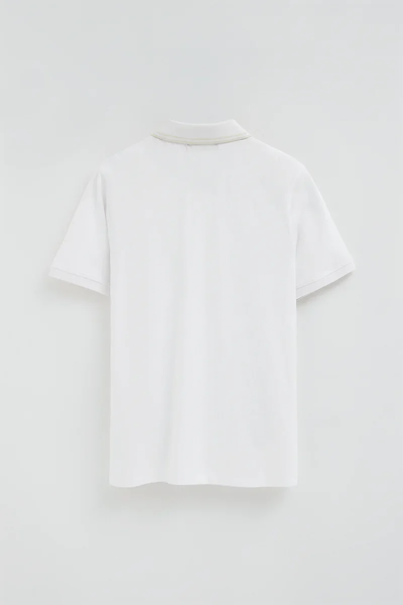 White short-sleeve polo shirt with Polo Club patch - Image 8