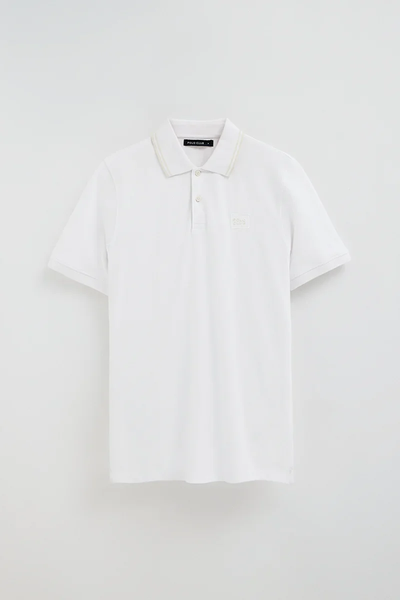White short-sleeve polo shirt with Polo Club patch - Image 9