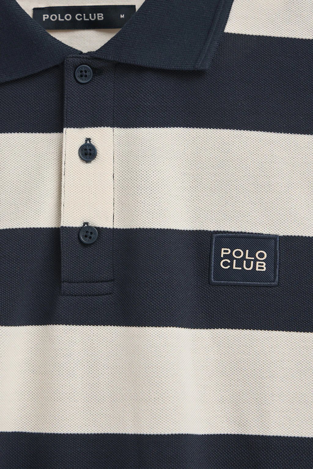 Striped polo shirt in nude and navy blue with Polo Club patch - Image 7