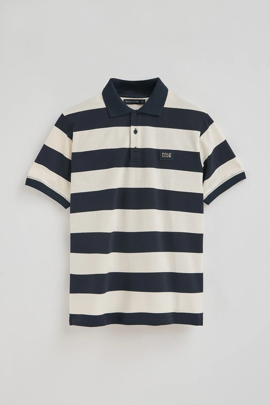 Striped polo shirt in nude and navy blue with Polo Club patch - Image 8