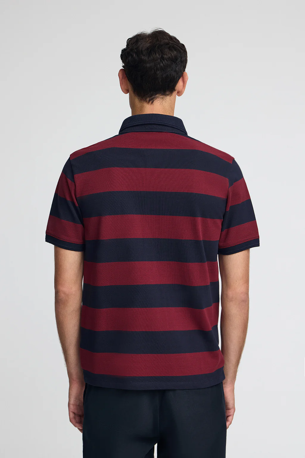 Striped polo shirt in navy blue and nude with Polo Club patch - Image 5