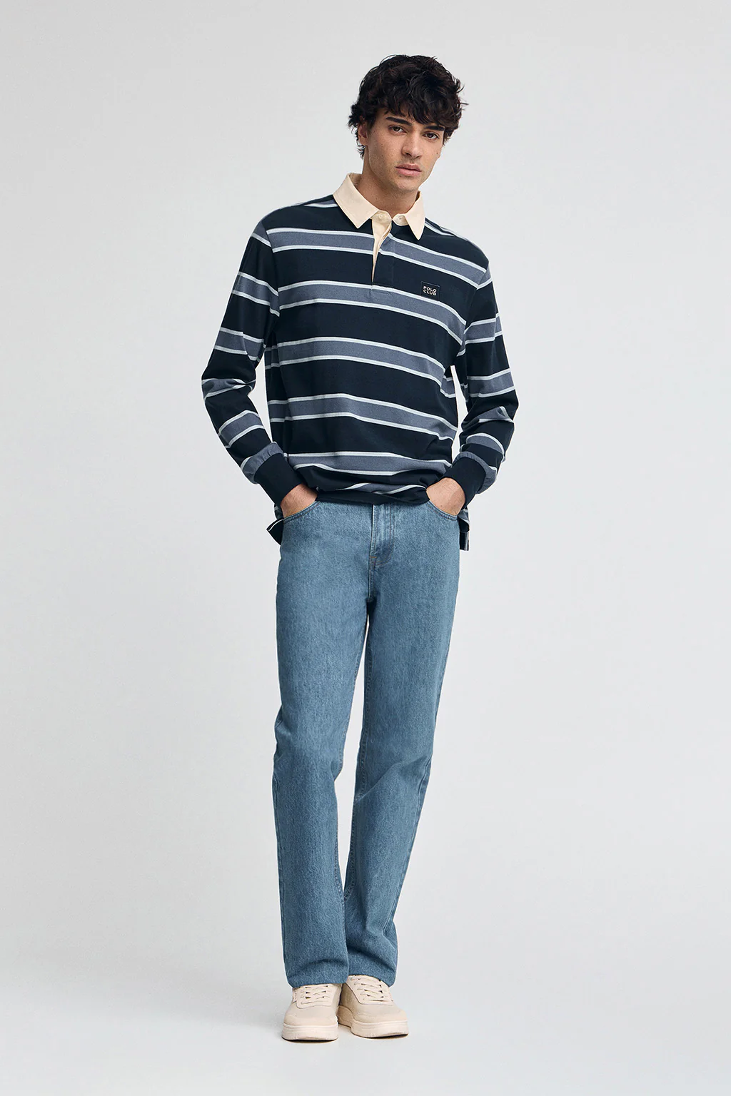 Denim-blue rugby polo shirt with Polo Club patch - Image 4