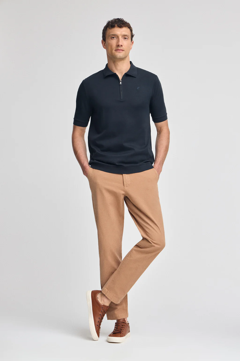 Navy-blue zipped polo shirt Esko with embroidered monogram - Image 4