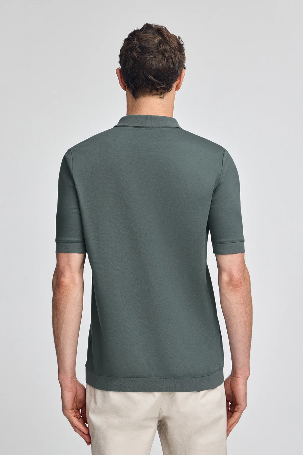 Stone-grey zipped polo shirt Esko with embroidered monogram - Image 2