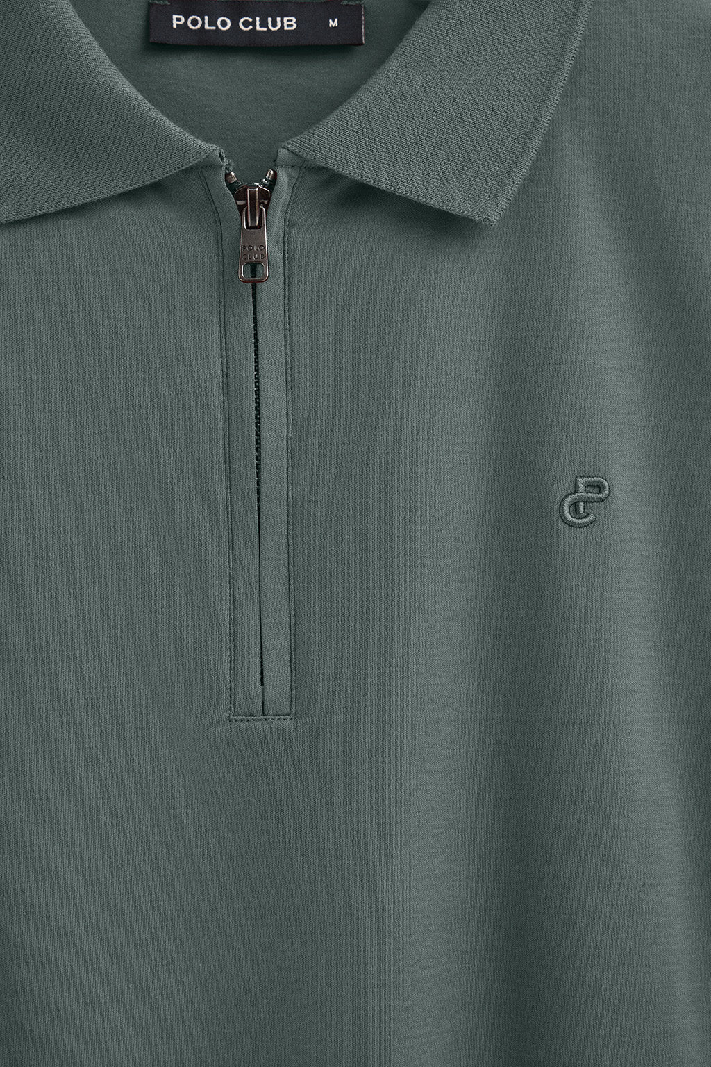 Stone-grey zipped polo shirt Esko with embroidered monogram - Image 7