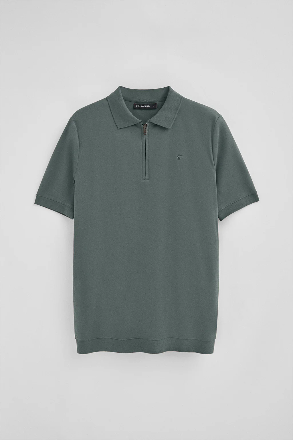 Stone-grey zipped polo shirt Esko with embroidered monogram - Image 8