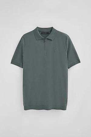 Stone-grey zipped polo shirt Esko with embroidered monogram - Image 9
